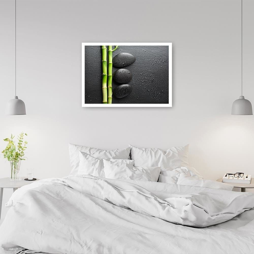 Glezna baltā rāmī - Bamboos On The Black Stones Home Trends DECO