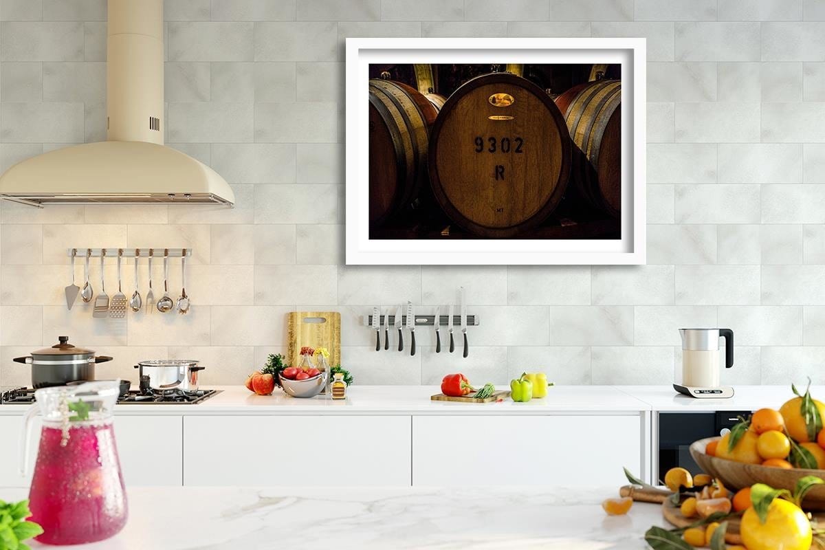 Glezna baltā rāmī - Barrels Of Wine Home Trends DECO