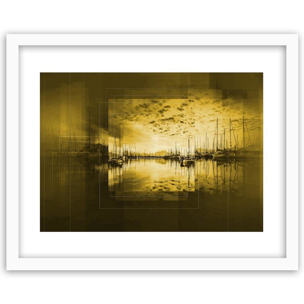 Glezna baltā rāmī - Bay With Boats 3 Home Trends DECO