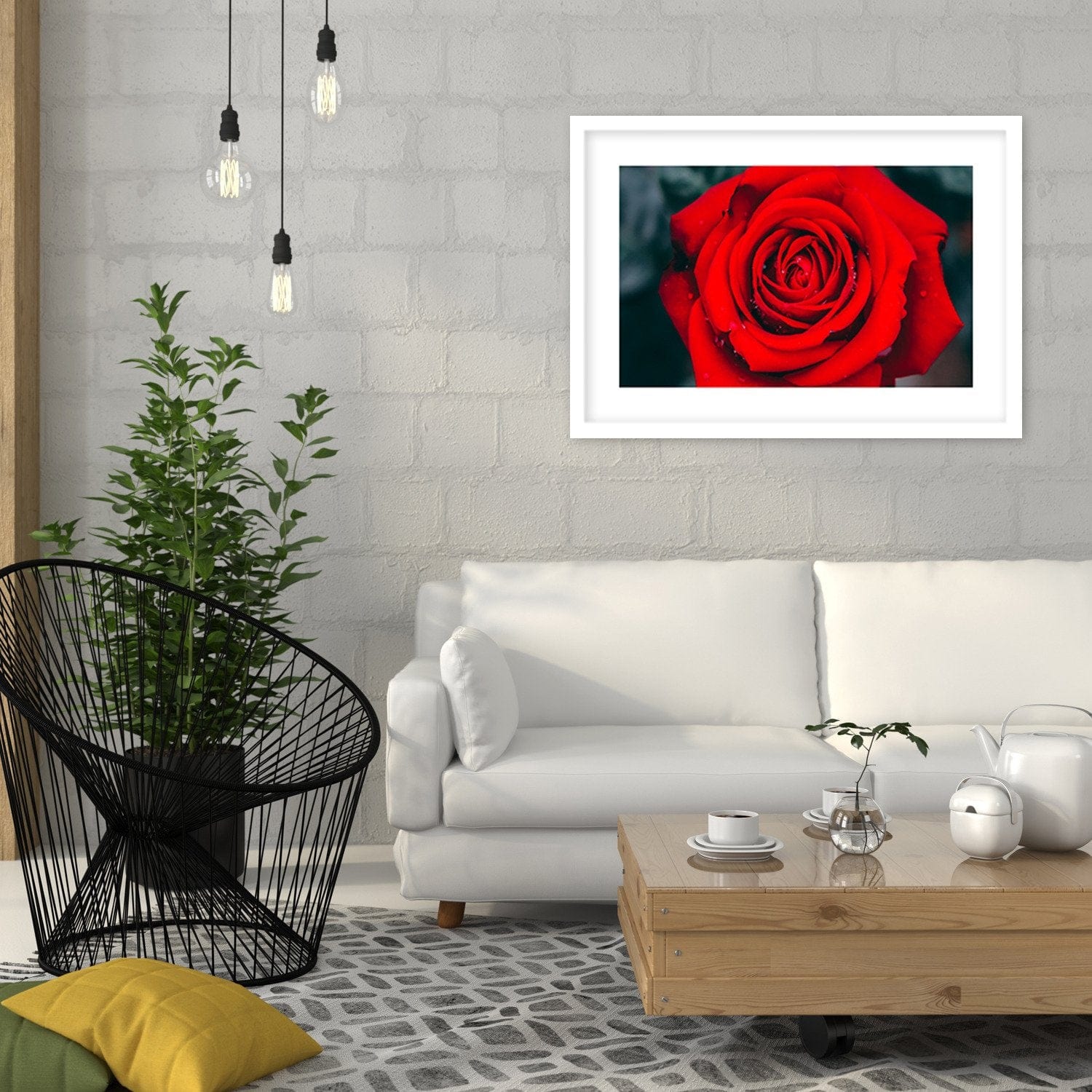 Glezna baltā rāmī - Beautiful Red Rose 2  Home Trends DECO
