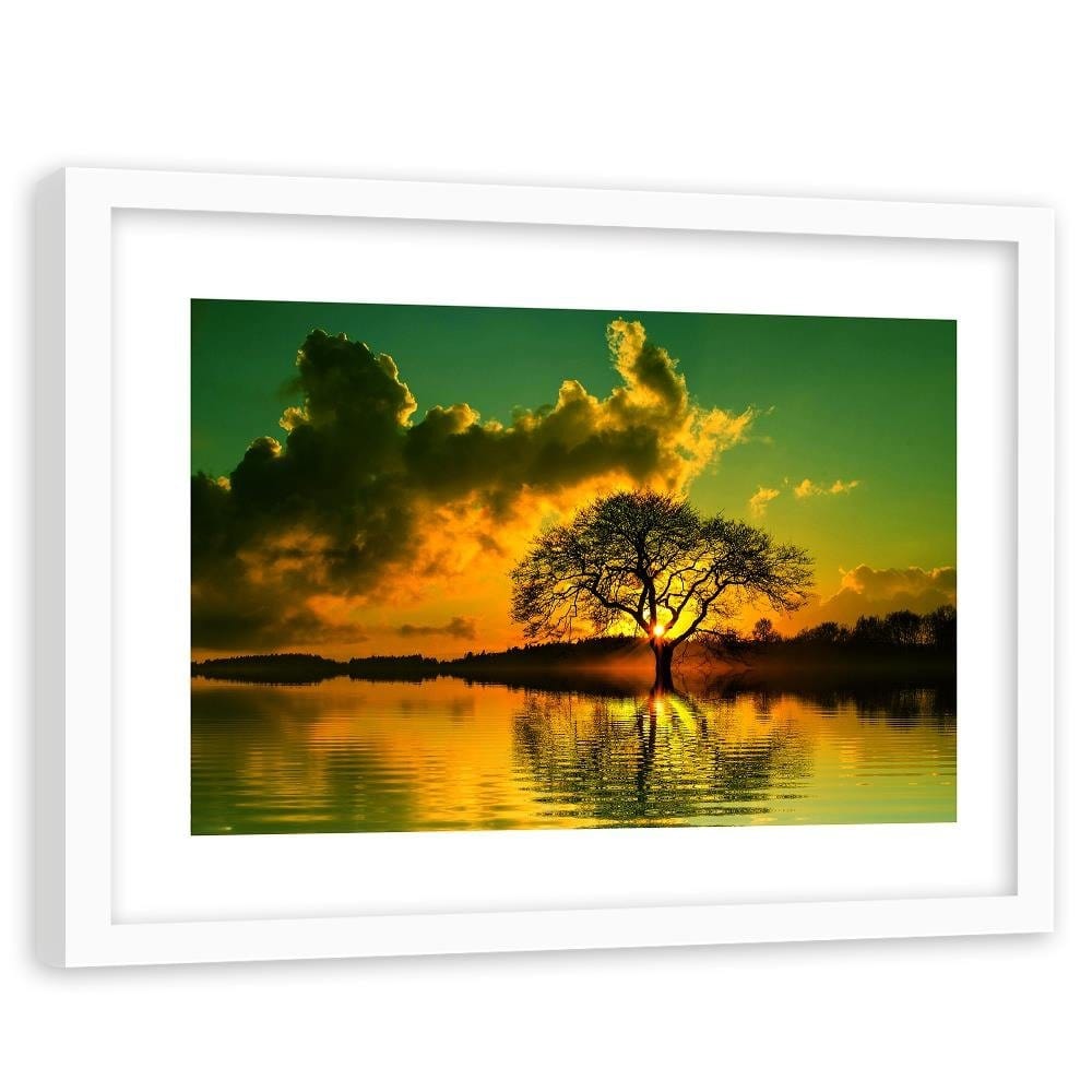 Glezna baltā rāmī - Beautiful Sunset Home Trends DECO