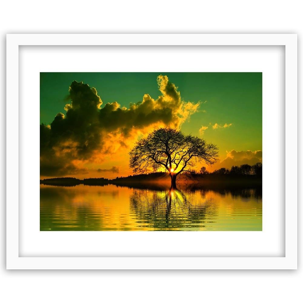 Glezna baltā rāmī - Beautiful Sunset Home Trends DECO