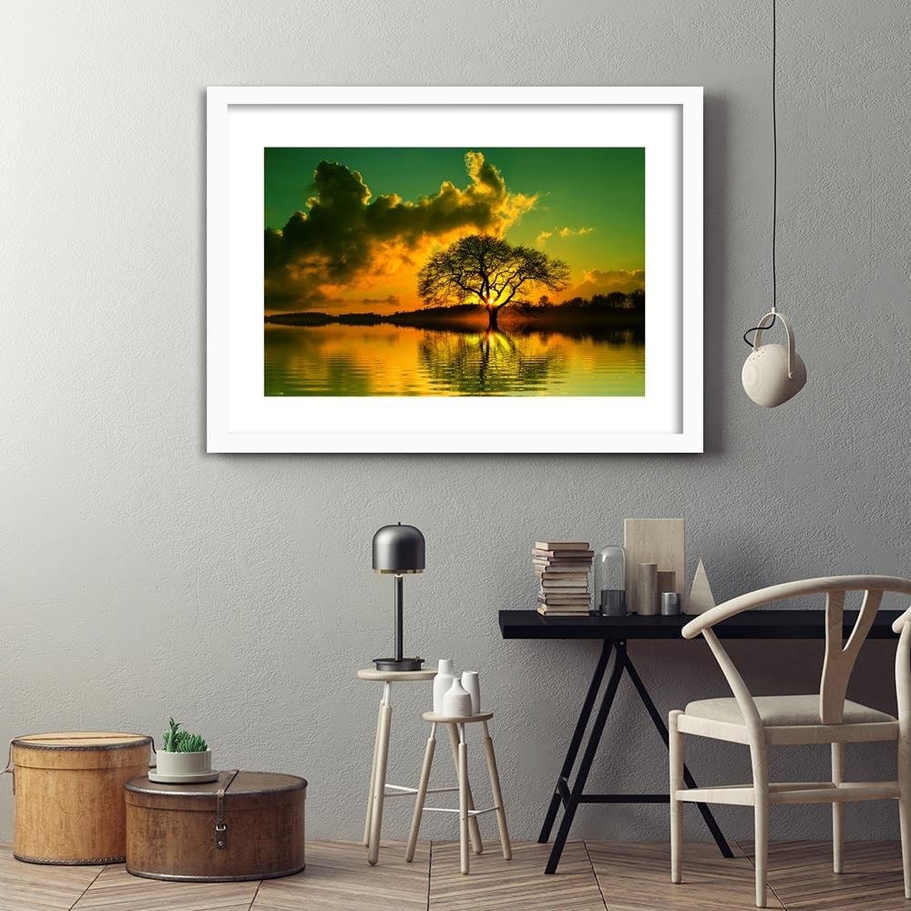 Glezna baltā rāmī - Beautiful Sunset Home Trends DECO