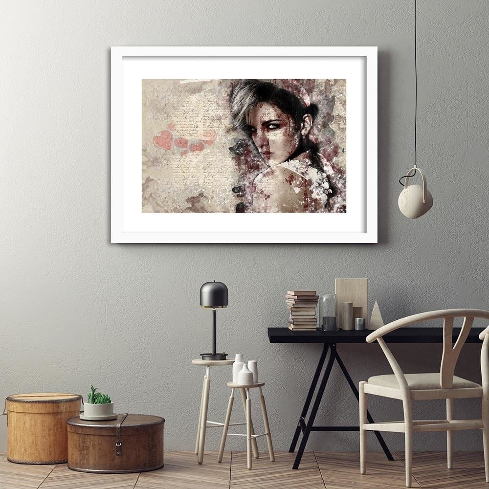 Glezna baltā rāmī - Beautiful Woman Abstraction Home Trends DECO