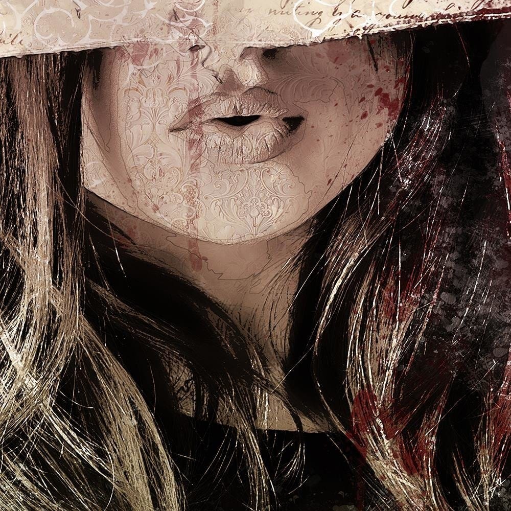 Glezna baltā rāmī - Beautiful Woman In A Hat Home Trends DECO