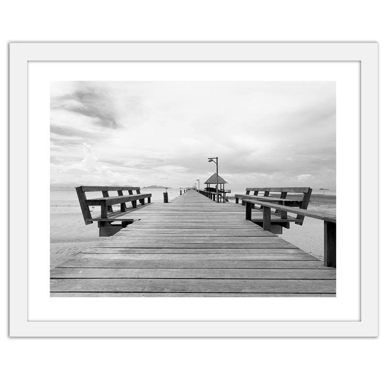 Glezna baltā rāmī - Benches on the pier Home Trends DECO