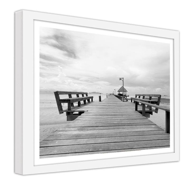 Glezna baltā rāmī - Benches on the pier Home Trends DECO