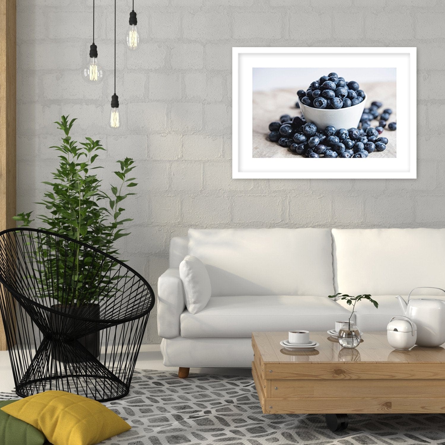 Glezna baltā rāmī - Berries In A Bowl Home Trends DECO