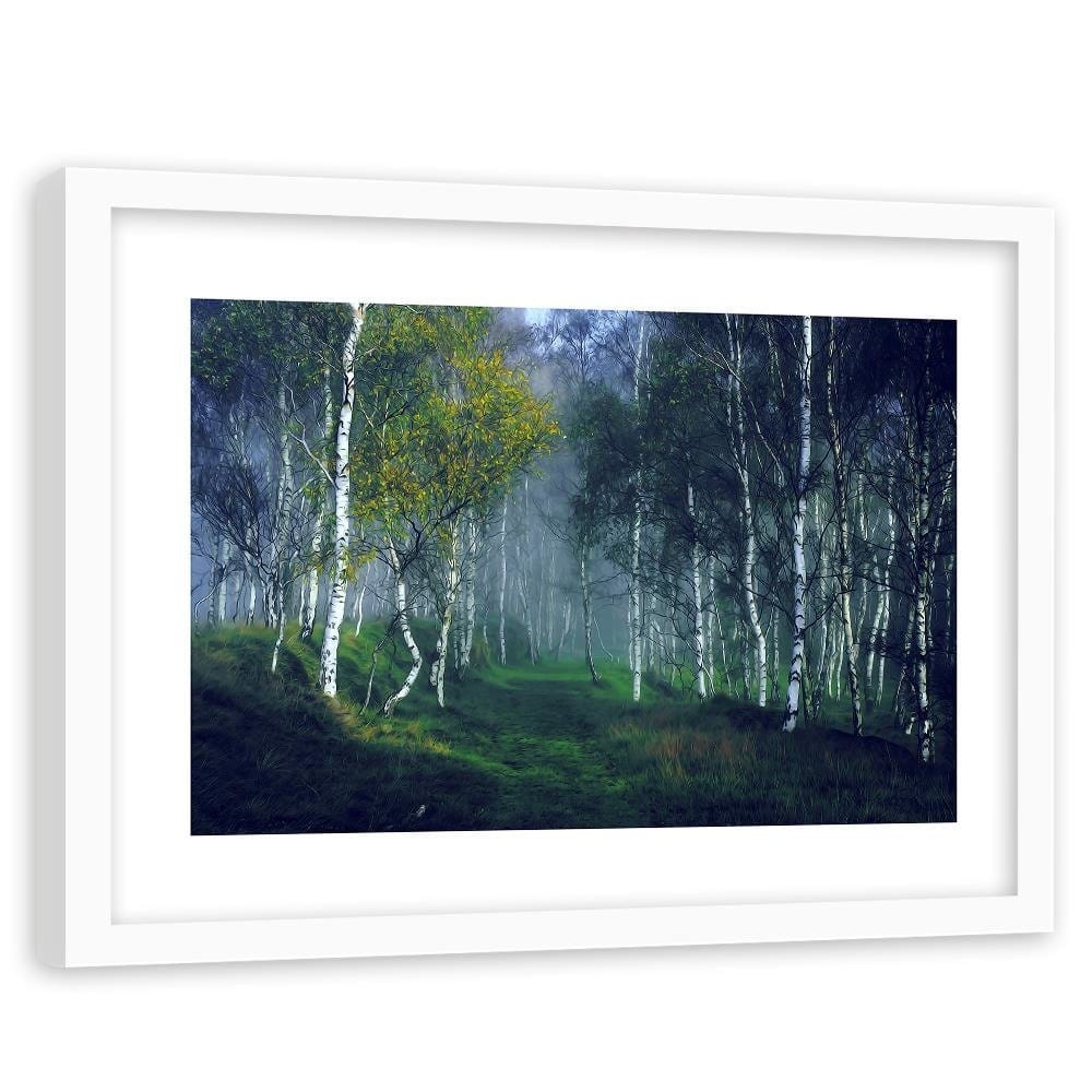 Glezna baltā rāmī - Birch In The Fog Home Trends DECO