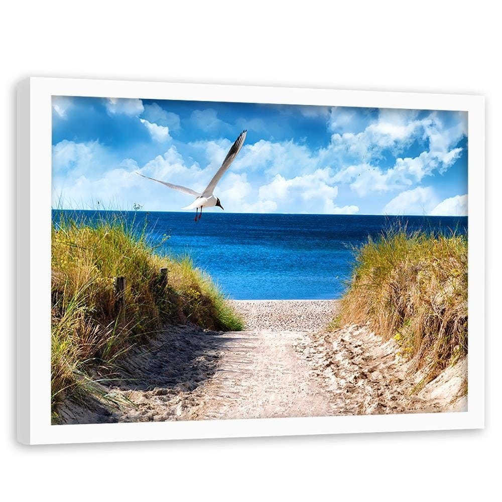 Glezna baltā rāmī - Bird Above The Beach Home Trends DECO