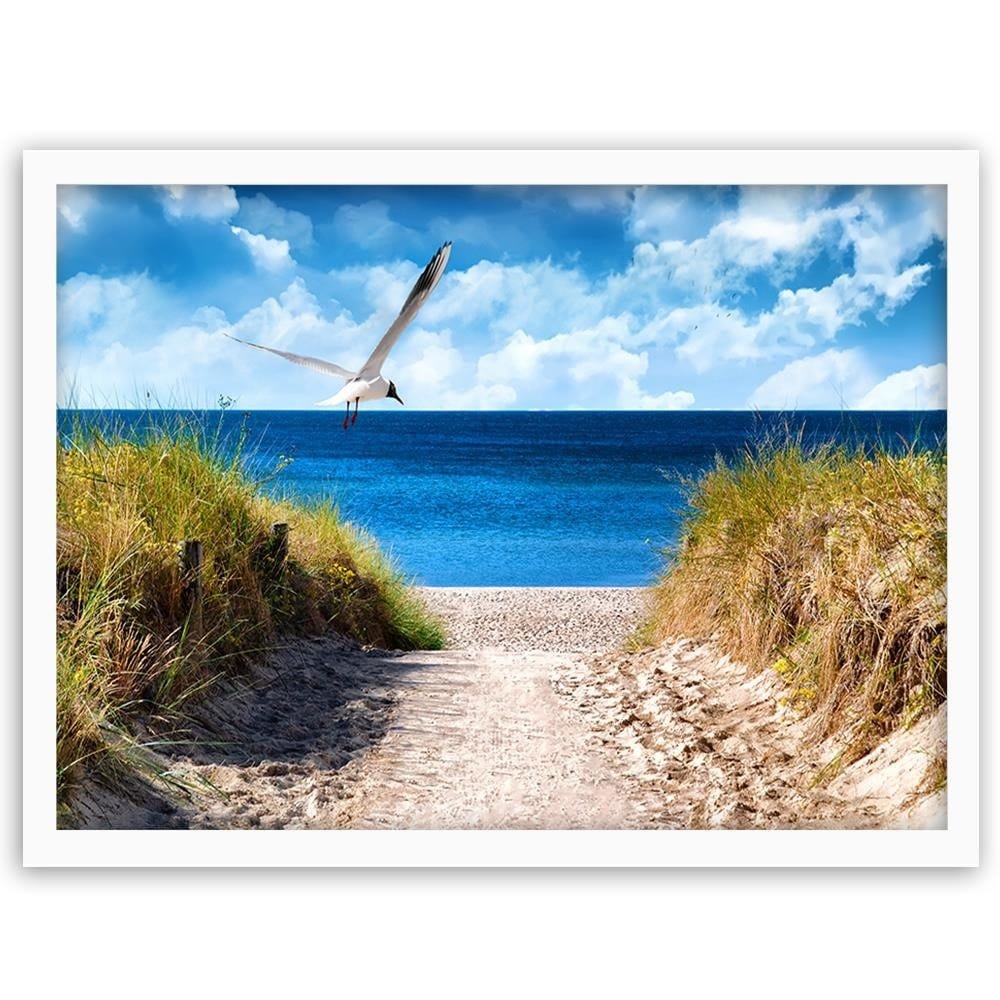 Glezna baltā rāmī - Bird Above The Beach Home Trends DECO