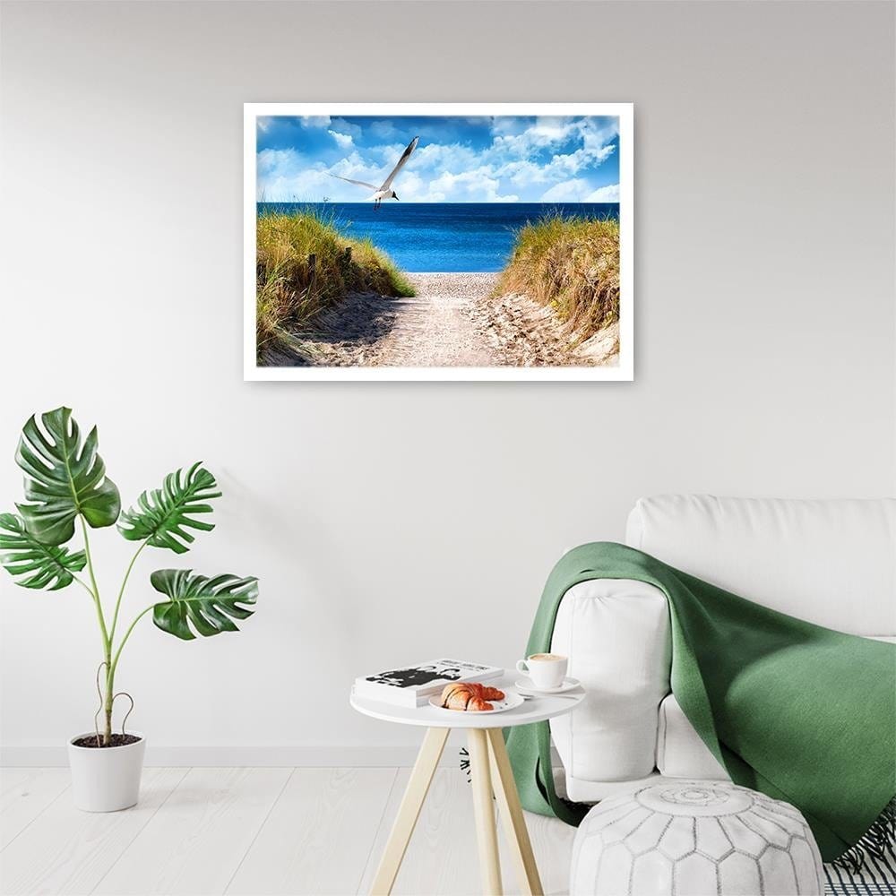 Glezna baltā rāmī - Bird Above The Beach Home Trends DECO