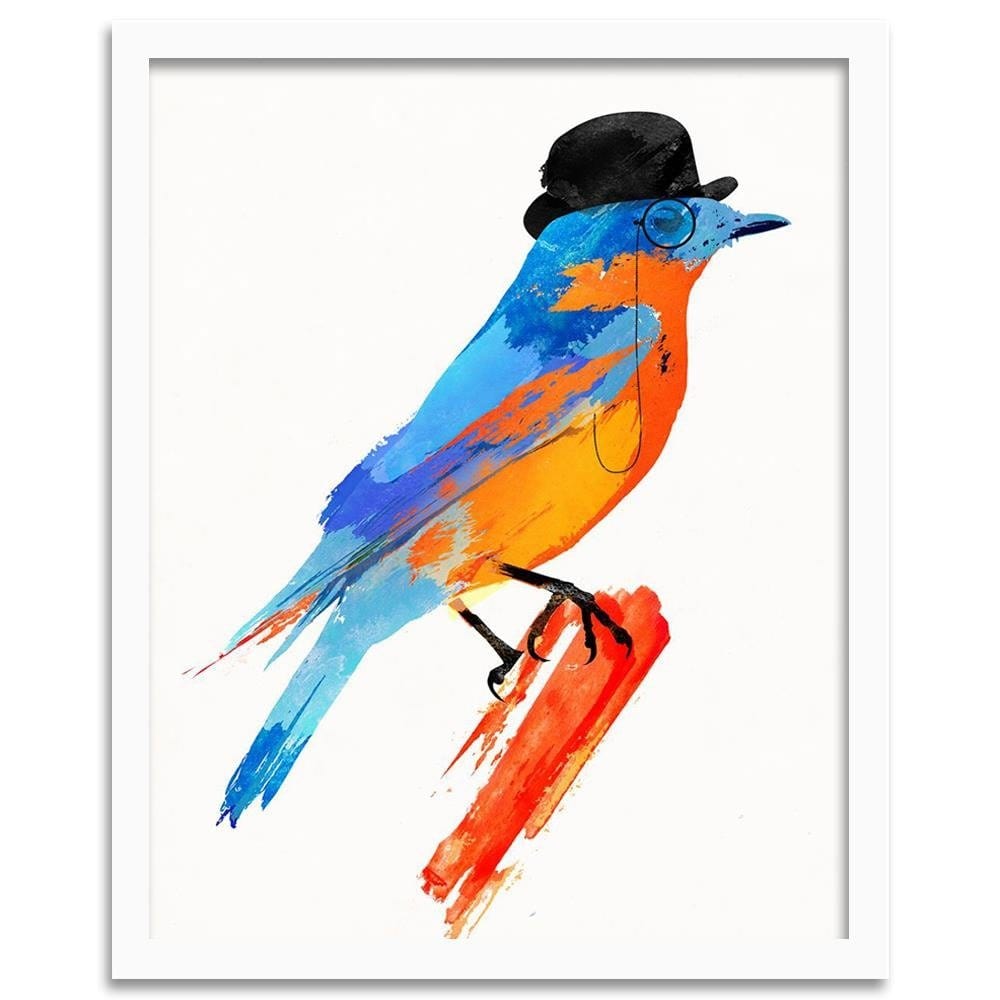 Glezna baltā rāmī - Bird In A Bowler Hat Home Trends DECO