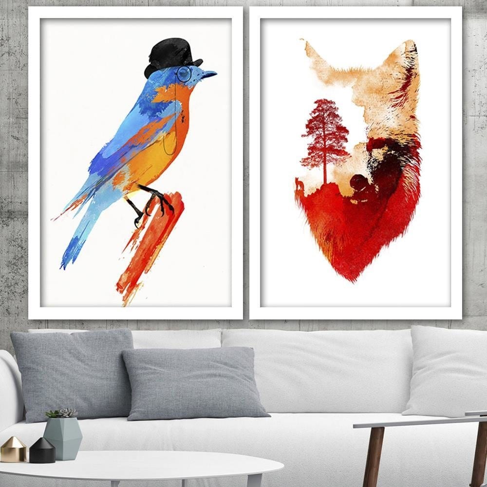 Glezna baltā rāmī - Bird In A Bowler Hat Home Trends DECO