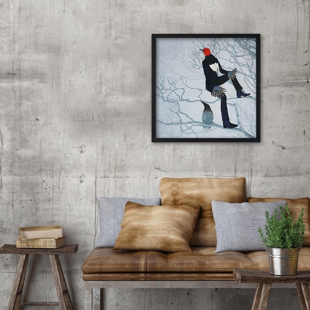 Glezna baltā rāmī - Bird Man Home Trends DECO