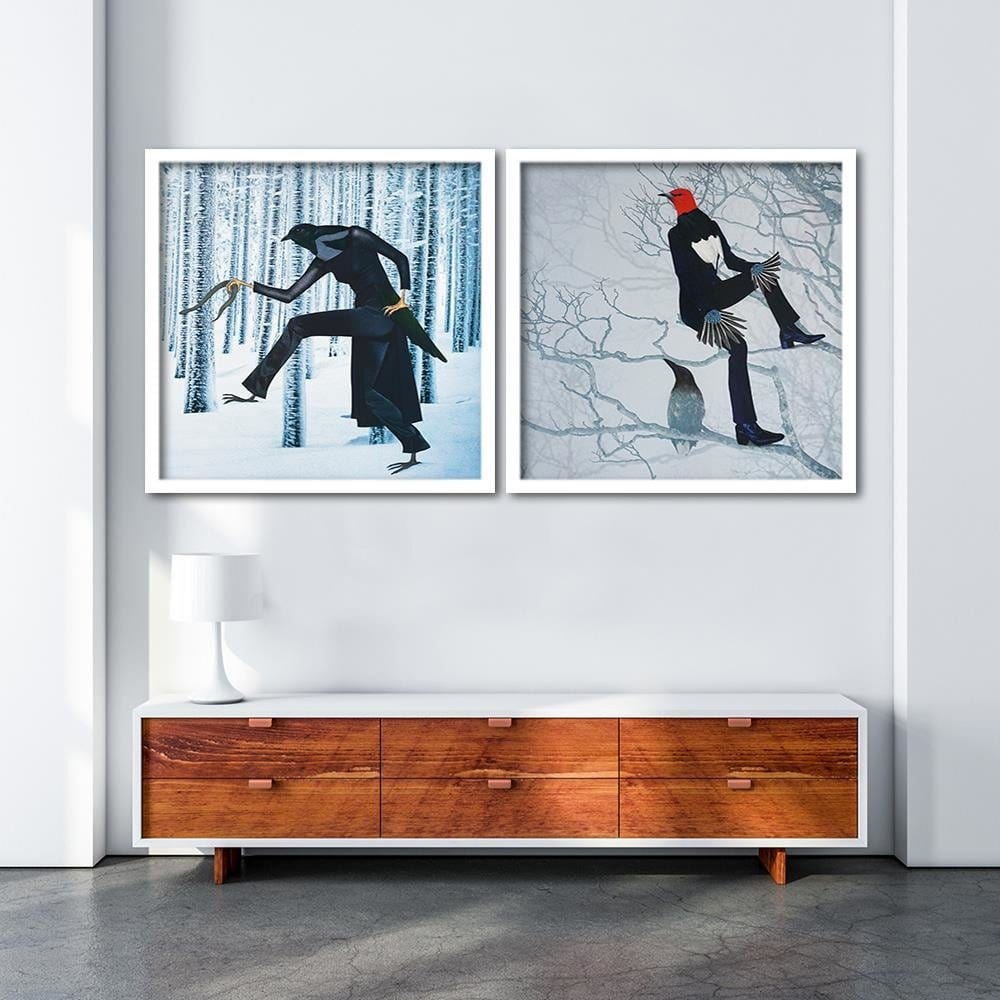 Glezna baltā rāmī - Bird Man Home Trends DECO