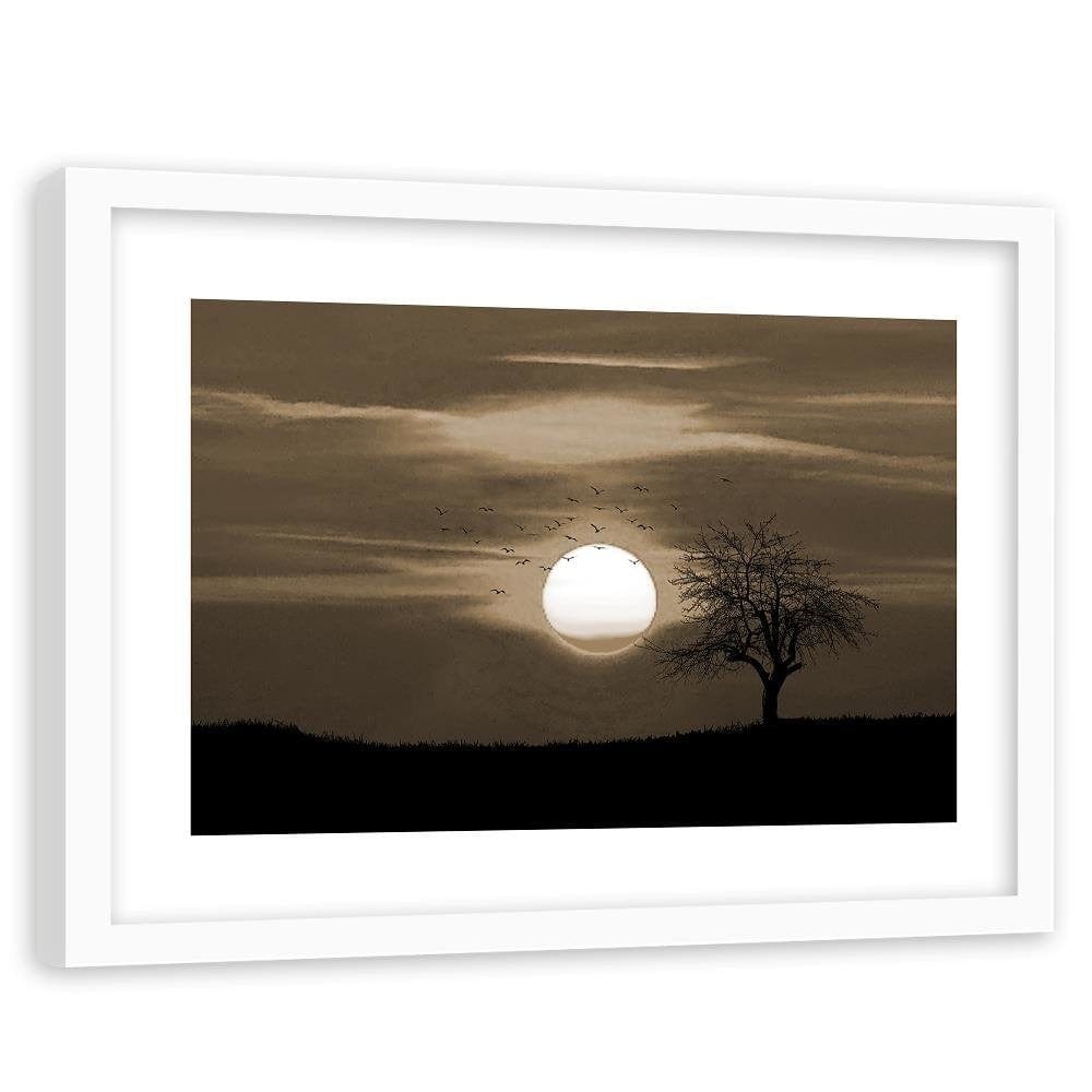 Glezna baltā rāmī - Birds At Sunset 1 Home Trends DECO