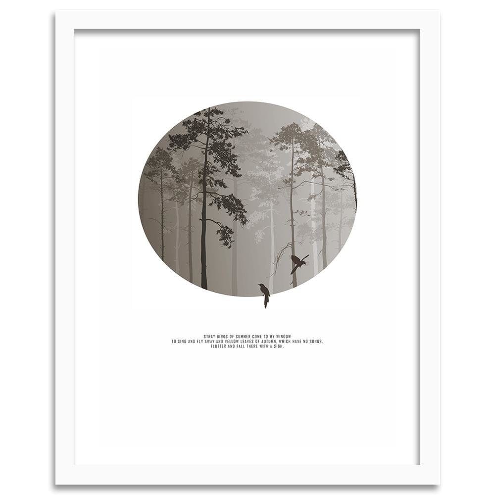 Glezna baltā rāmī - Birds In The Forest Home Trends DECO