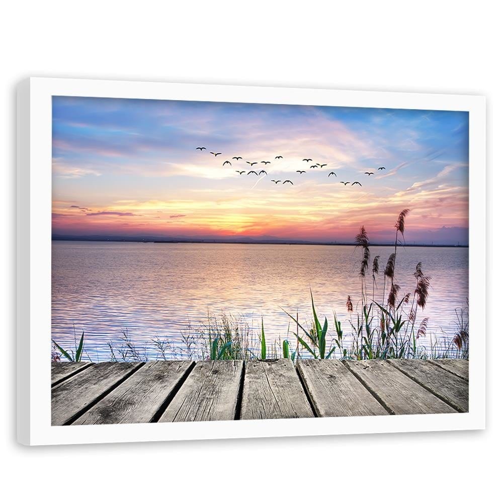 Glezna baltā rāmī - Birds Over The Sea Home Trends DECO