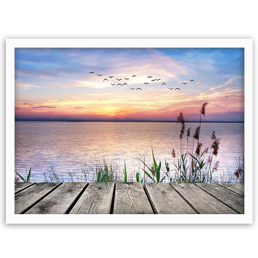 Glezna baltā rāmī - Birds Over The Sea Home Trends DECO