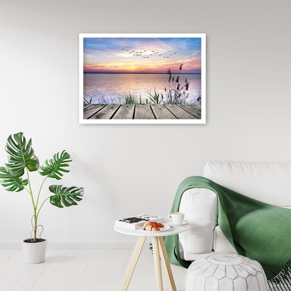 Glezna baltā rāmī - Birds Over The Sea Home Trends DECO