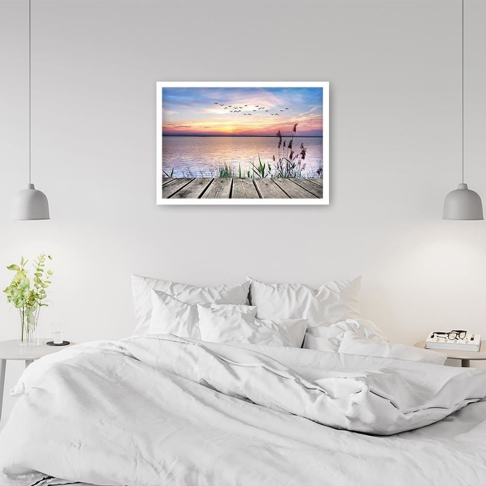 Glezna baltā rāmī - Birds Over The Sea Home Trends DECO