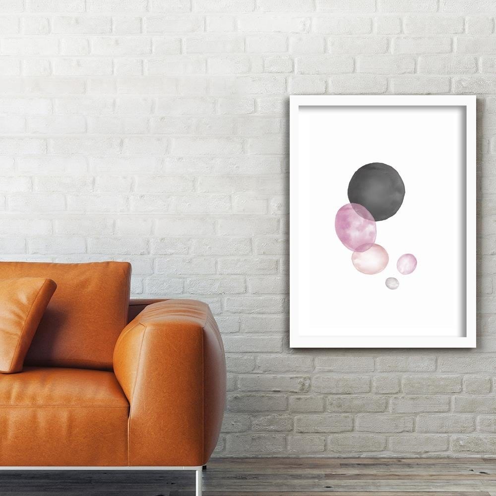 Glezna baltā rāmī - Black And Pink Circles Home Trends DECO