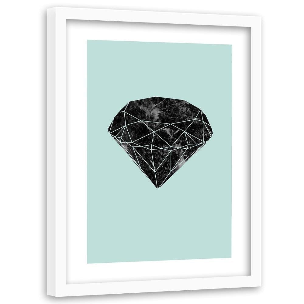 Glezna baltā rāmī - Black Diamond On A Blue Background Home Trends DECO
