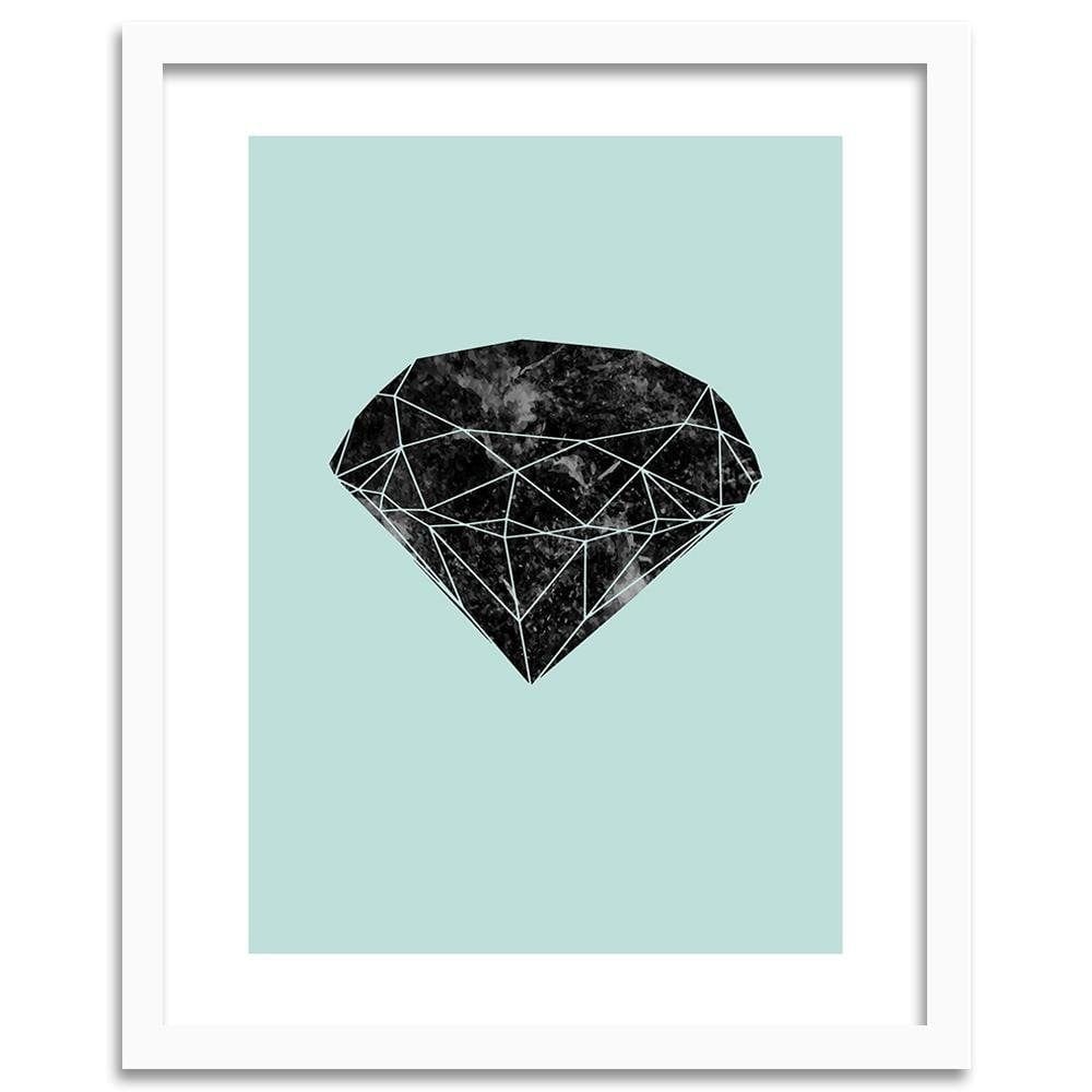 Glezna baltā rāmī - Black Diamond On A Blue Background Home Trends DECO