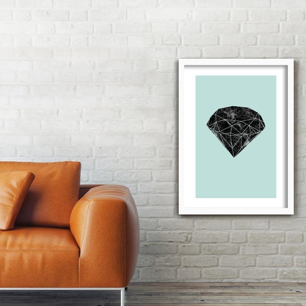 Glezna baltā rāmī - Black Diamond On A Blue Background Home Trends DECO