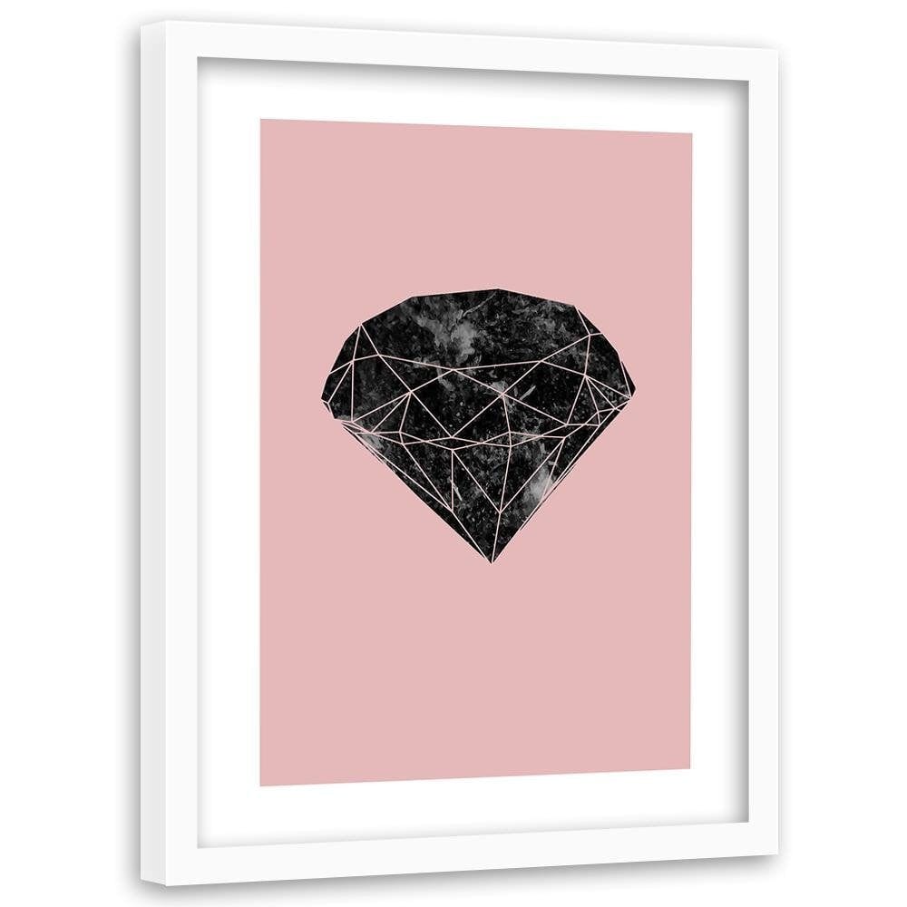Glezna baltā rāmī - Black Diamond On A Pink Background Home Trends DECO