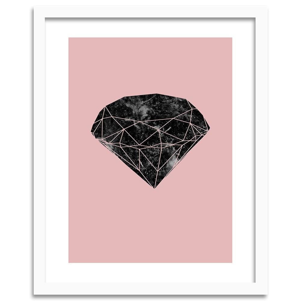 Glezna baltā rāmī - Black Diamond On A Pink Background Home Trends DECO