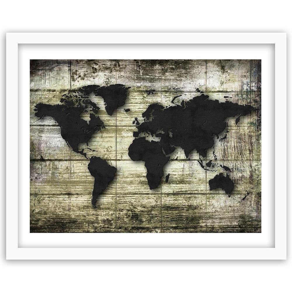 Glezna baltā rāmī - Black World Map On The Boards Home Trends DECO