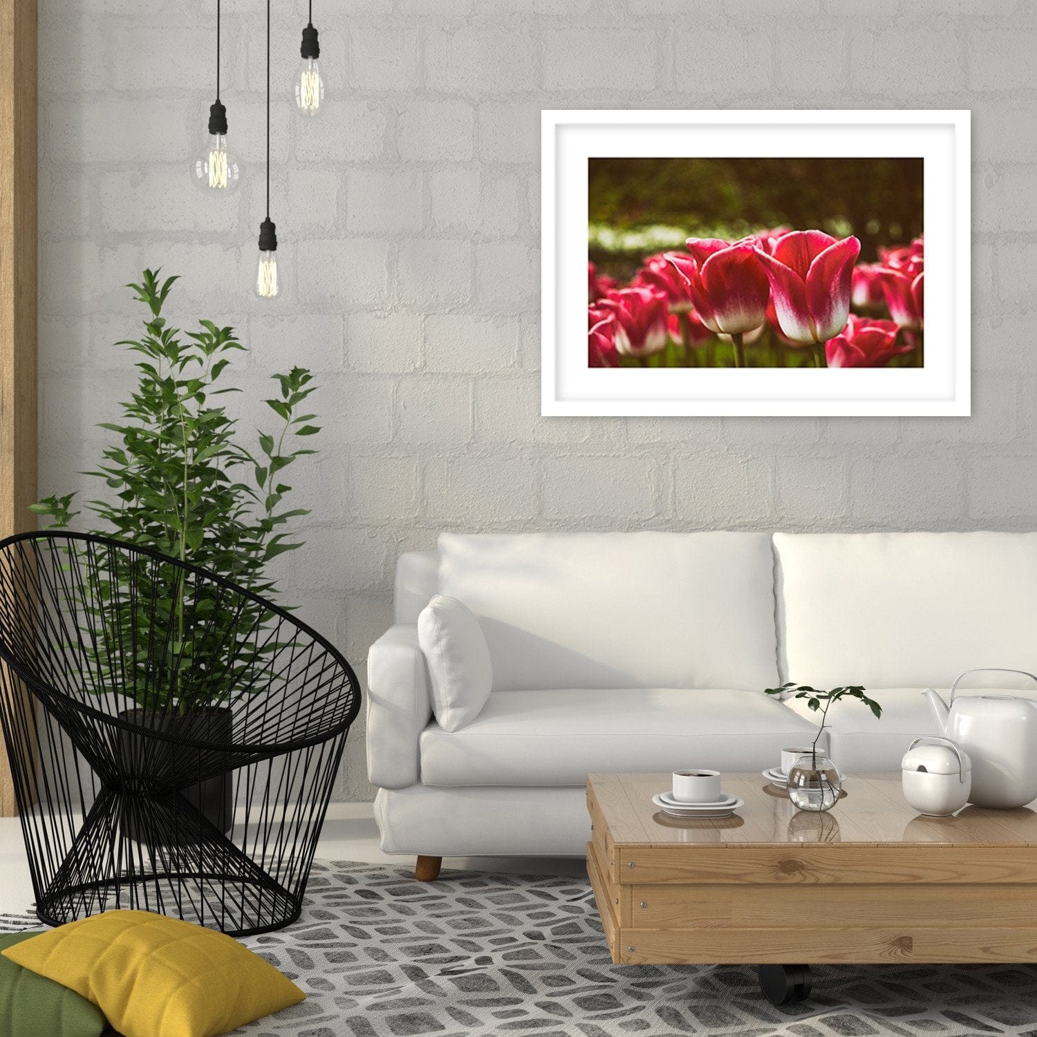 Glezna baltā rāmī - Blooming Tulip Home Trends DECO