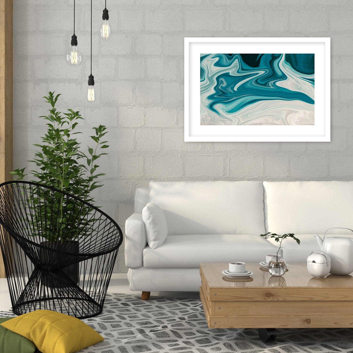 Glezna baltā rāmī - Blue Abstraction  Home Trends DECO