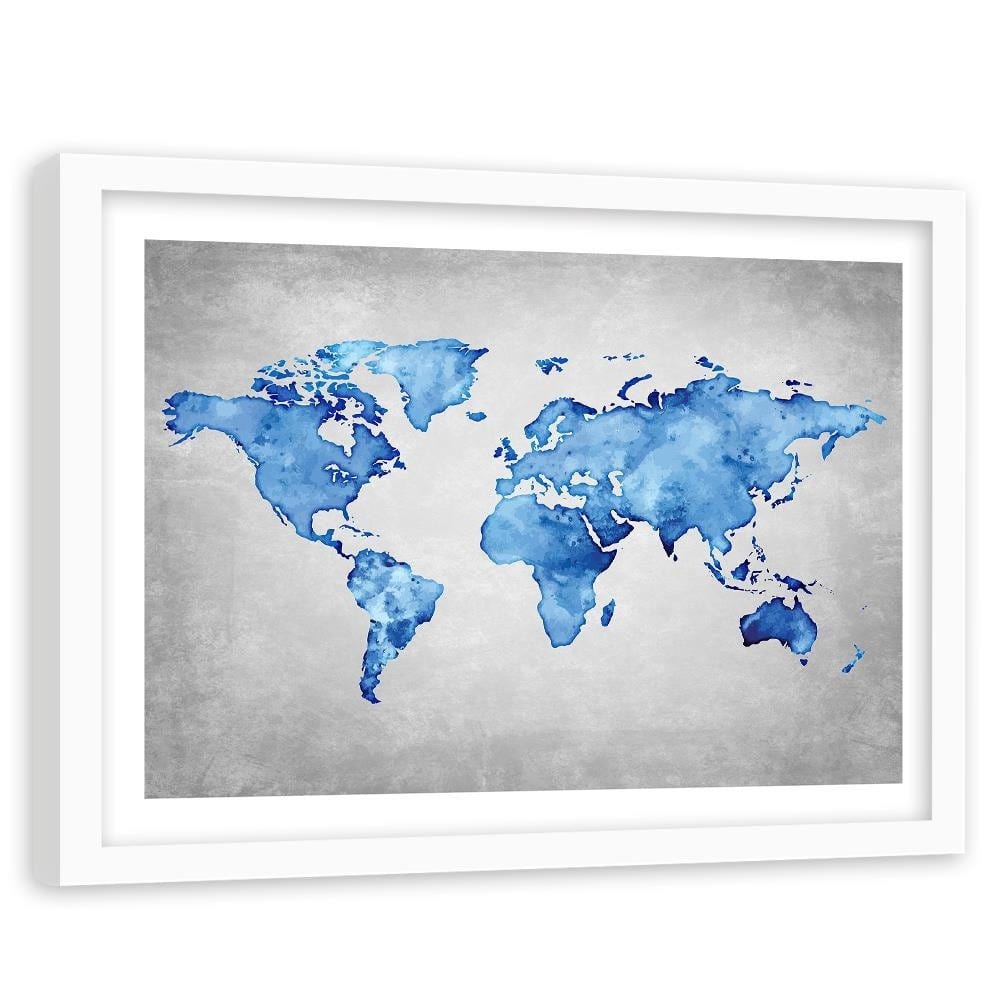 Glezna baltā rāmī - Blue Map Of The World Home Trends DECO