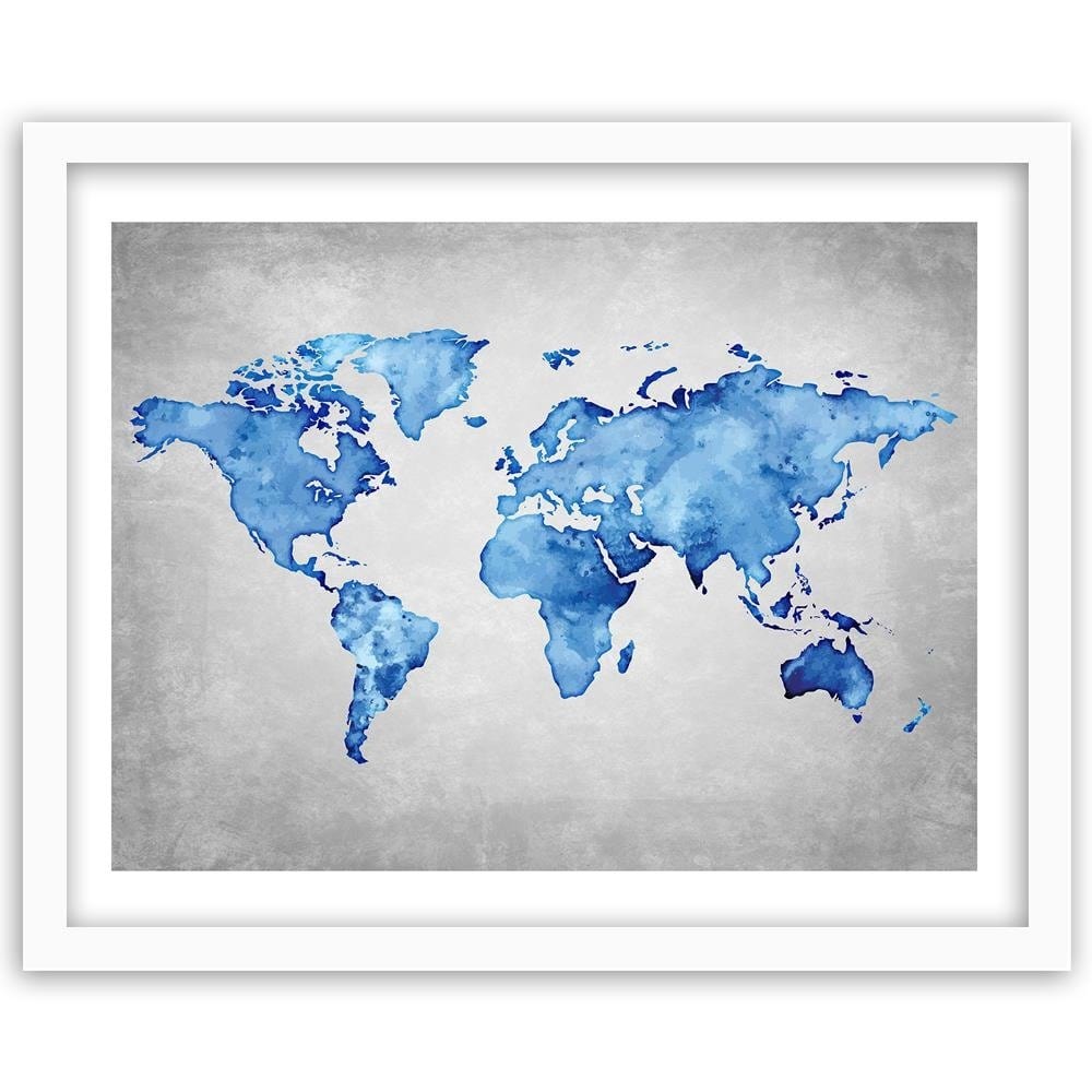 Glezna baltā rāmī - Blue Map Of The World Home Trends DECO
