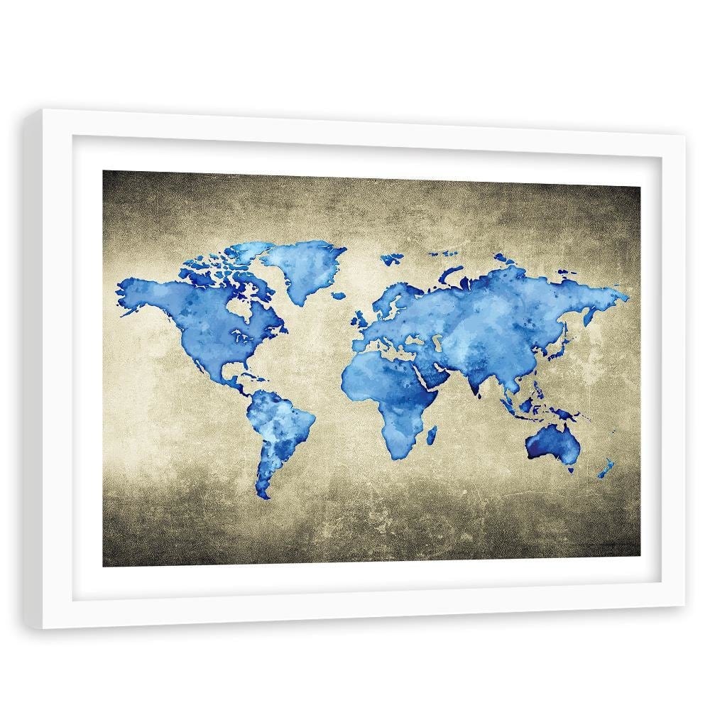 Glezna baltā rāmī - Blue Map Of The World Home Trends DECO
