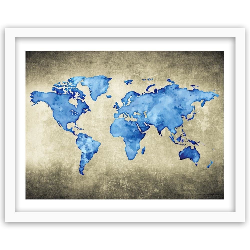 Glezna baltā rāmī - Blue Map Of The World Home Trends DECO