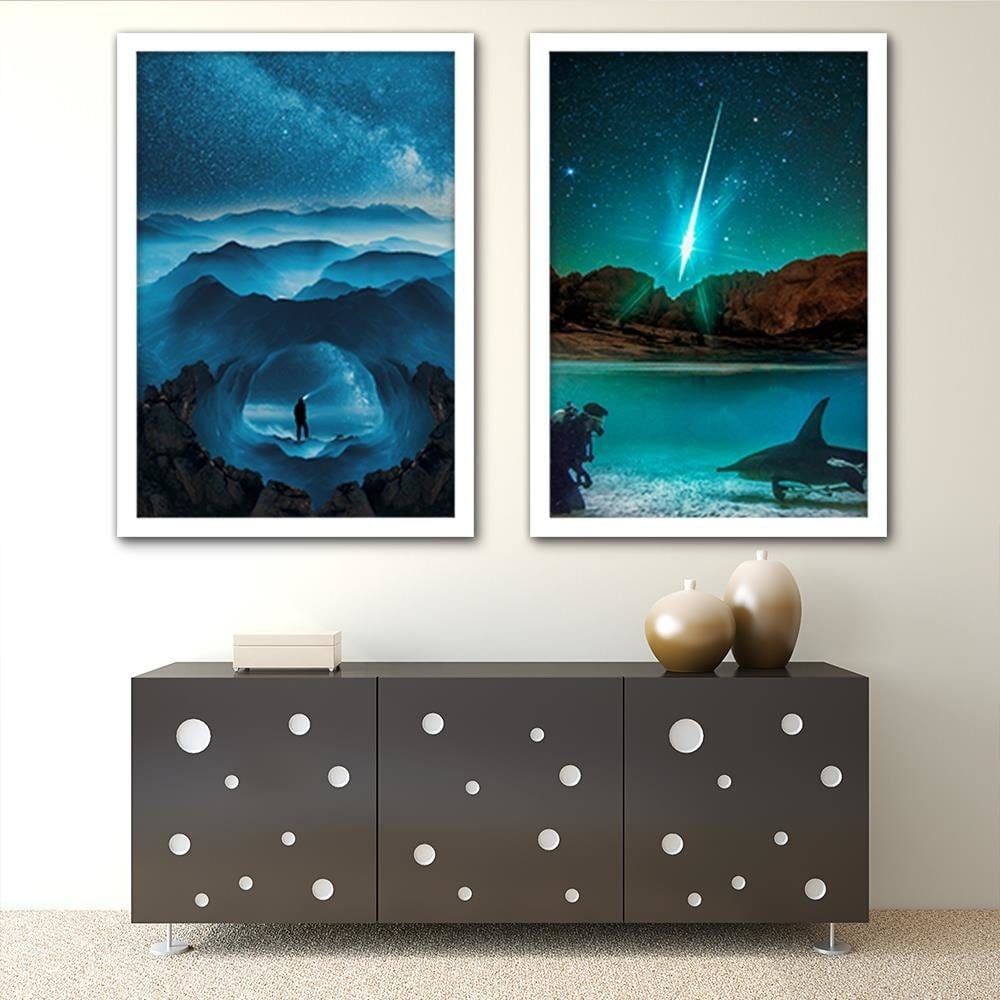 Glezna baltā rāmī - Blue Rocks And Man Home Trends DECO
