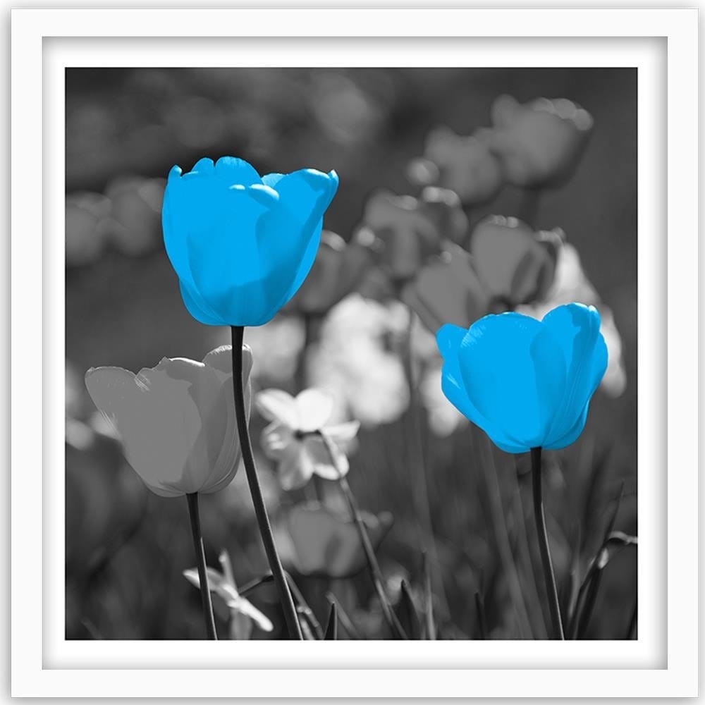 Glezna baltā rāmī - Blue Tulips On A Meadow Home Trends DECO