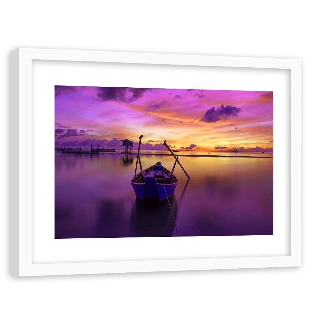 Glezna baltā rāmī - Boat On Calm Lake 3 Home Trends DECO
