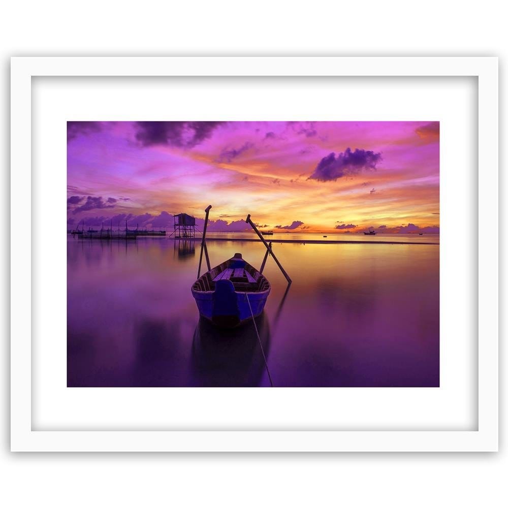 Glezna baltā rāmī - Boat On Calm Lake 3 Home Trends DECO