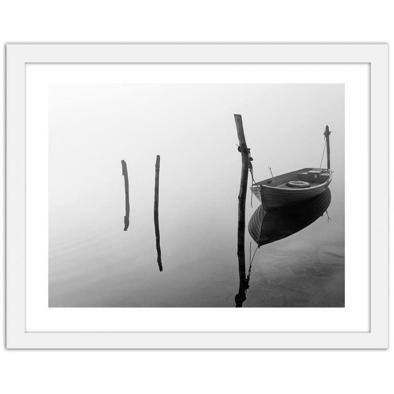 Glezna baltā rāmī - Boat on calm water Home Trends DECO