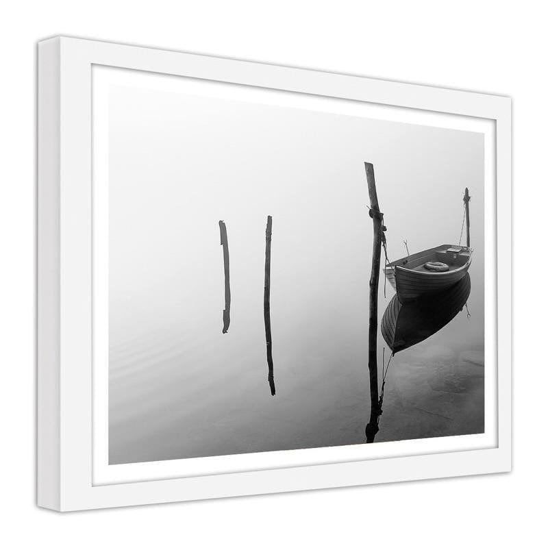 Glezna baltā rāmī - Boat on calm water Home Trends DECO