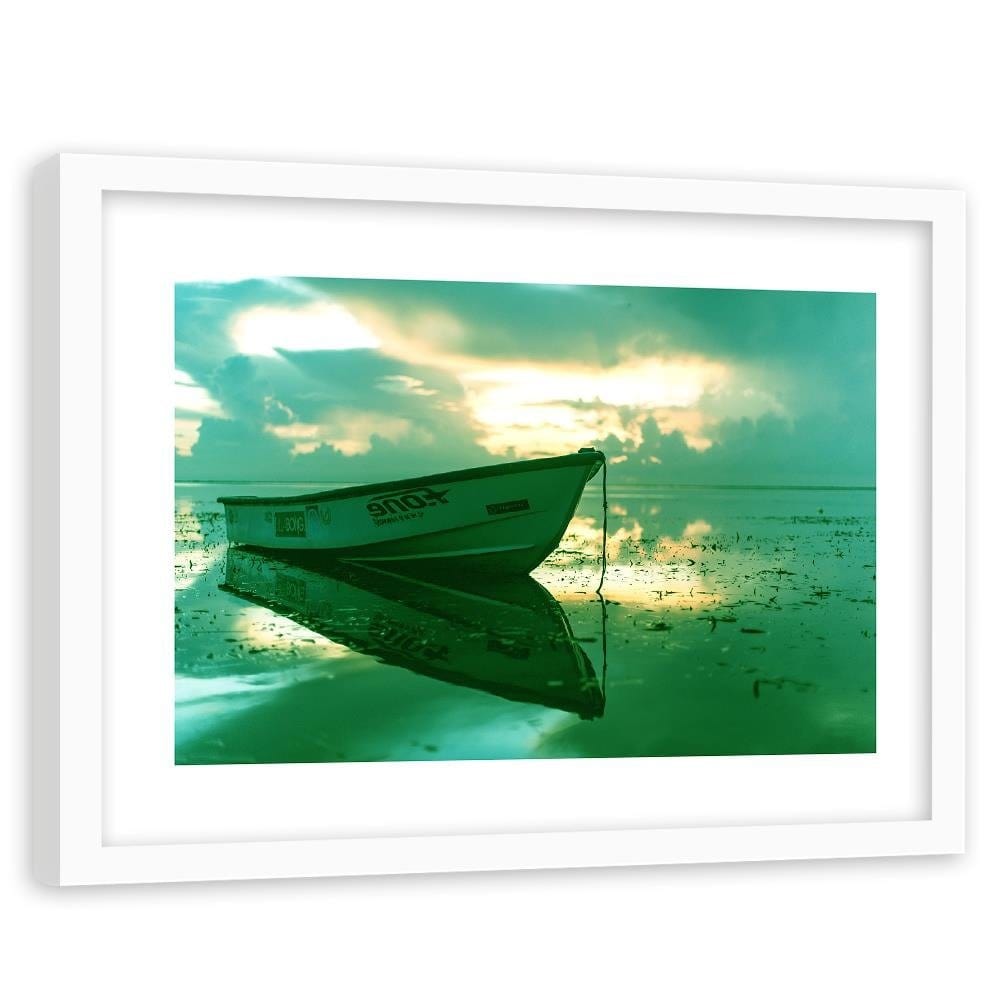Glezna baltā rāmī - Boat On The Sea Home Trends DECO