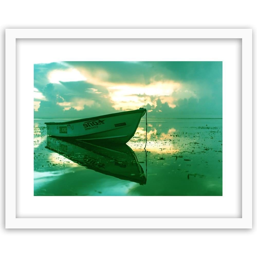 Glezna baltā rāmī - Boat On The Sea Home Trends DECO