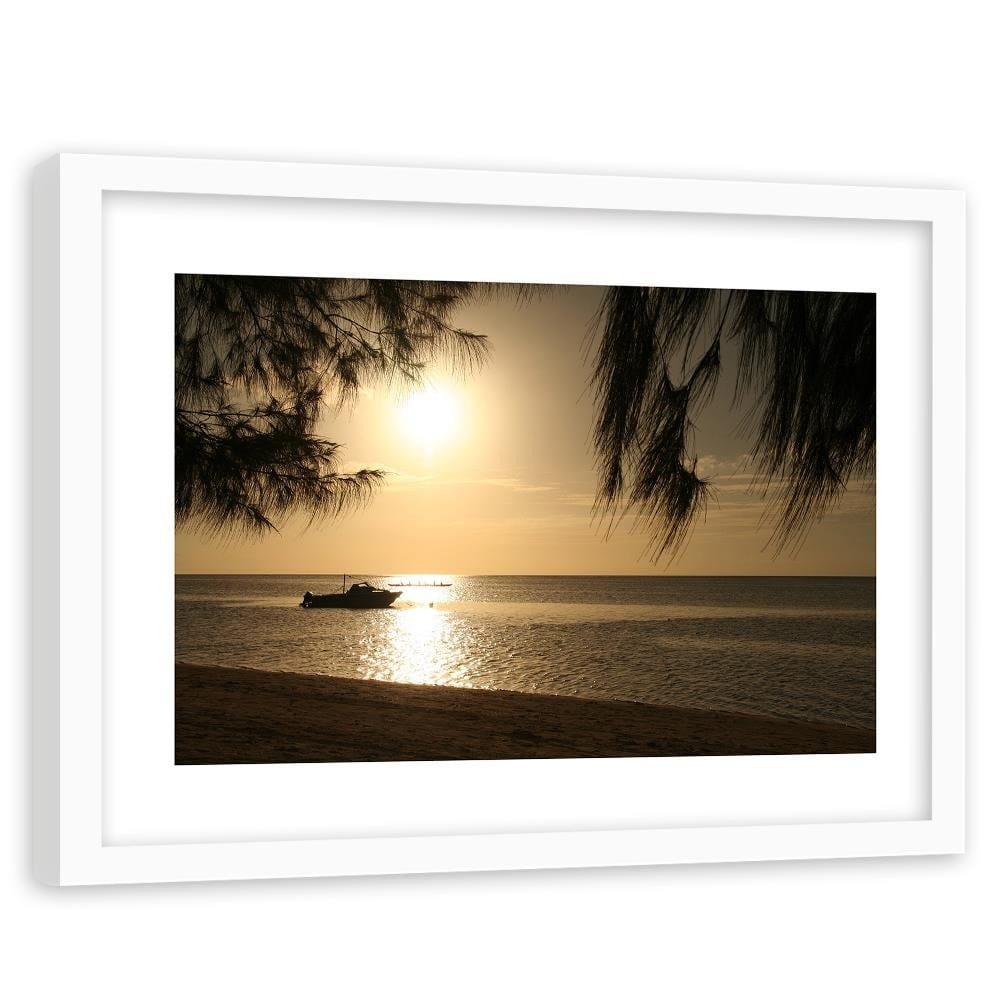 Glezna baltā rāmī - Boat On The Sea Shore Home Trends DECO