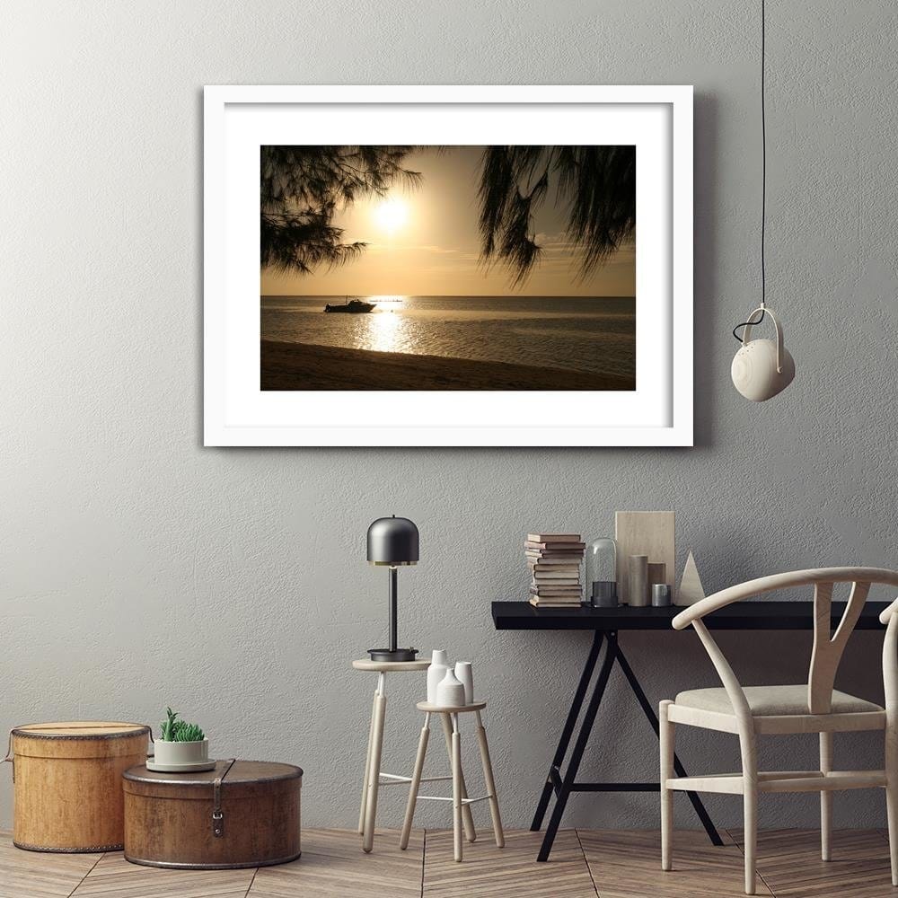 Glezna baltā rāmī - Boat On The Sea Shore Home Trends DECO