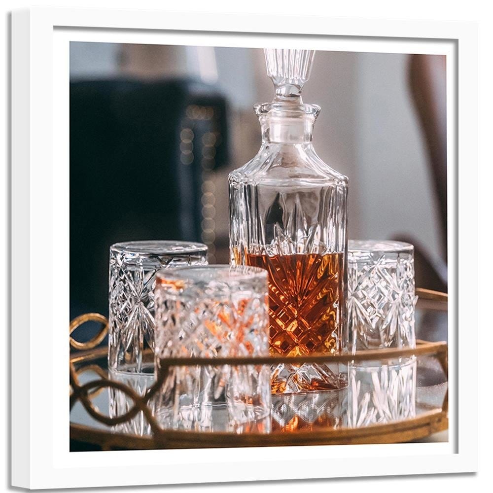 Glezna baltā rāmī - Bottle And Glasses Home Trends DECO